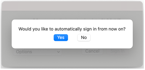 Image of acknowledgment for automatic sign in