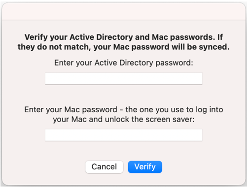 Image of Active Directory verification for Mac passwords