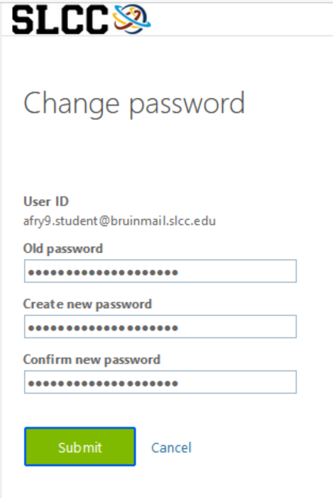 Image shows change password form