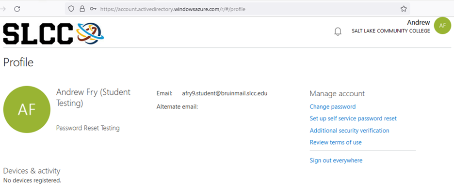Image shows profile page
