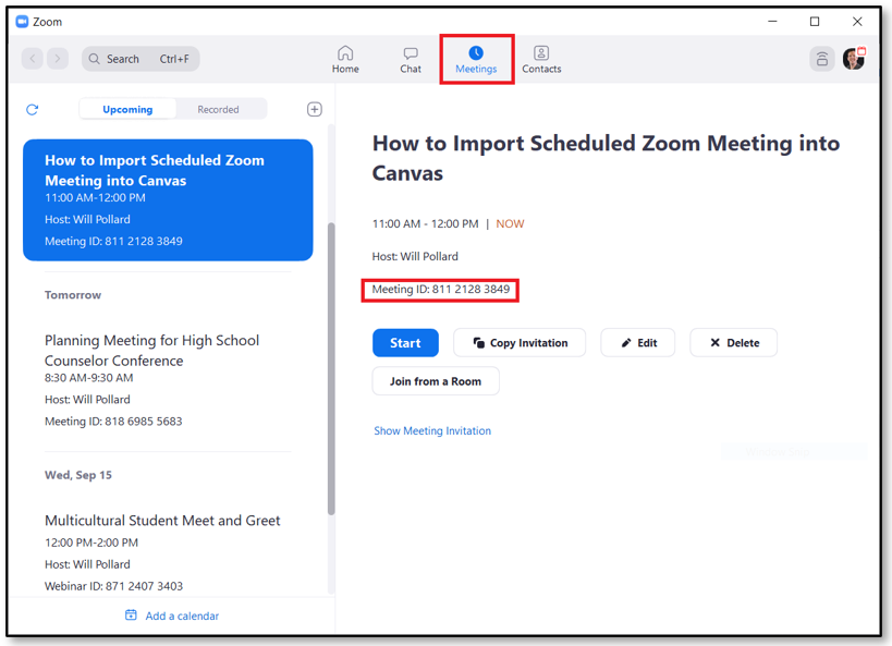 Image of the Meeting ID screen in the app