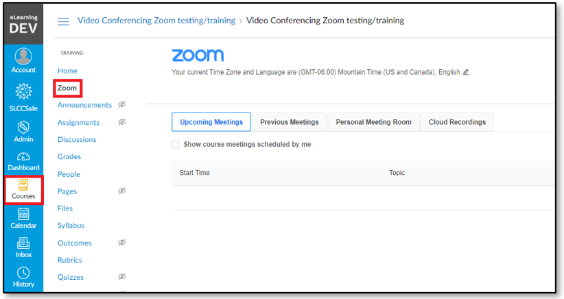 Image of the courses option in the Canvas account