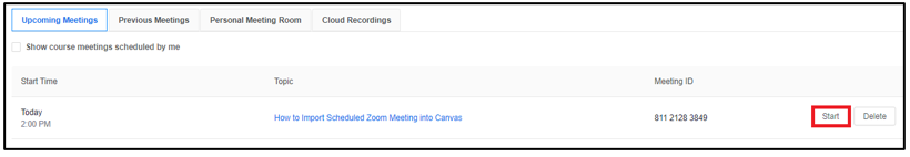 Image of the Start Meeting option screen.