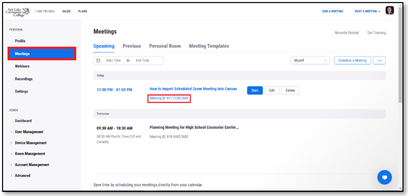 Image of the Meeting ID screen
