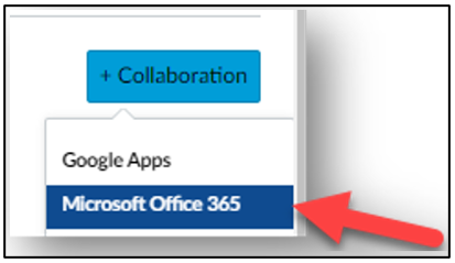 Image of selecting the Microsoft Office 365 option for collaboration