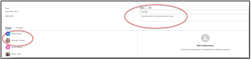 Image of the description field for the new document being created.