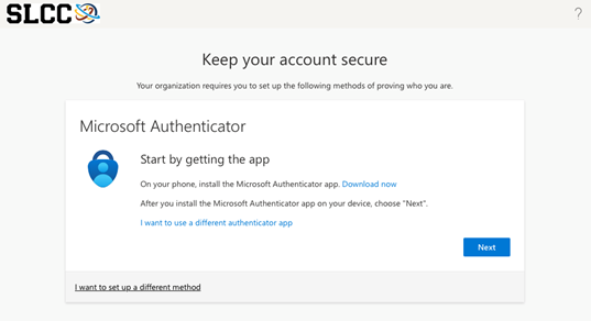 Image shows Authenticator Setup page