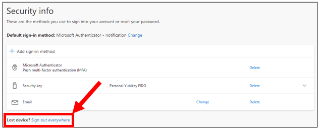 Image of the Security Info page