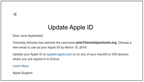 Image of the Update Apple ID email