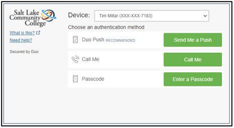 Image of the DUO two factor authentication page.