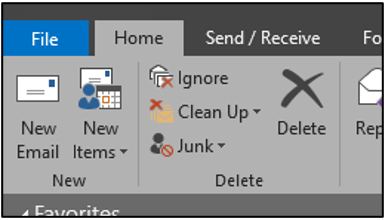 Image of Home tab in Outlook