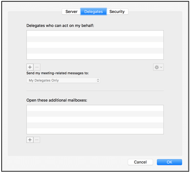 Image of the Delegates option for Outlook