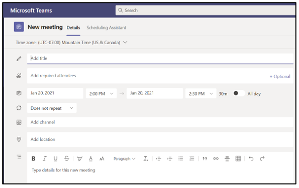 Image of a blank new meeting page