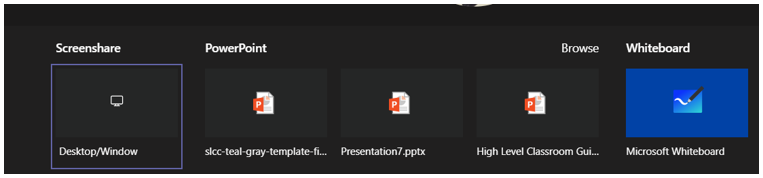 Image of the sharing options for a Teams meeting
