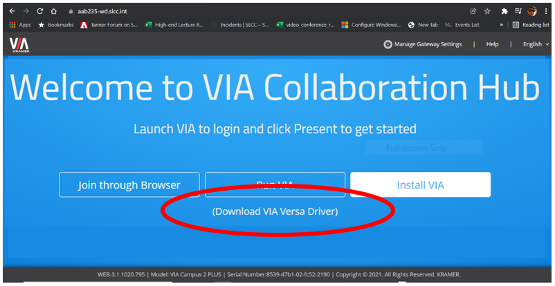 Image of the VIA Collaboration Hub to download Via Versa drivers