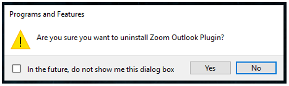Confirm uninstall window