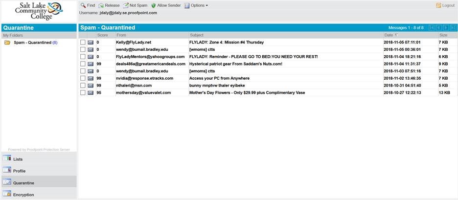 Image of the proof point web console message window.