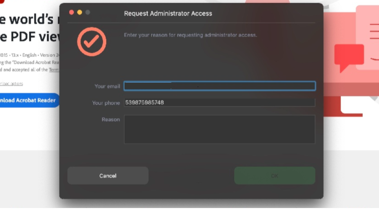 Image shows request screen