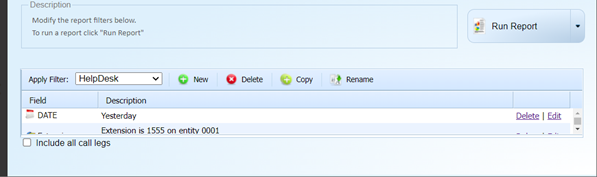 Image shows Run Report button
